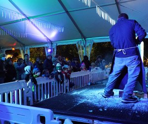 Ice sculpture demonstration at the Bronx Zoo Holiday Lights