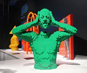 The Art of the Brick Is Back at the Science Center: The green man takes his head off.