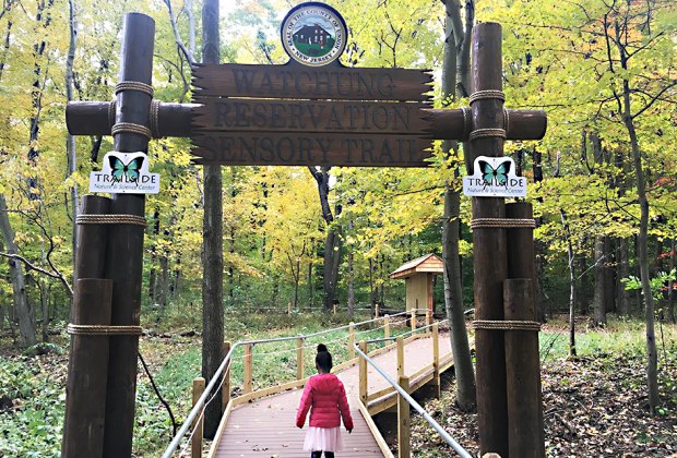 Watchung Reservation Sensory Trail girl on trail nj spring staycation Best Things To Do in New Jersey with Kids this Spring: 